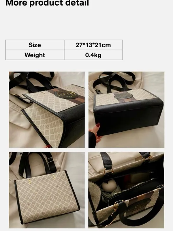 Monogram Stripe Tote Bag G Logo Medallion Top Handle Crossbody Shoulder Bag NIP - Image 4