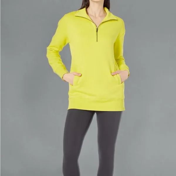 NWT Amazon Aware Relaxed Fit Half Zip‎ Tunic Sweatshirt Neon Lime – XXS Yellow - Image 4