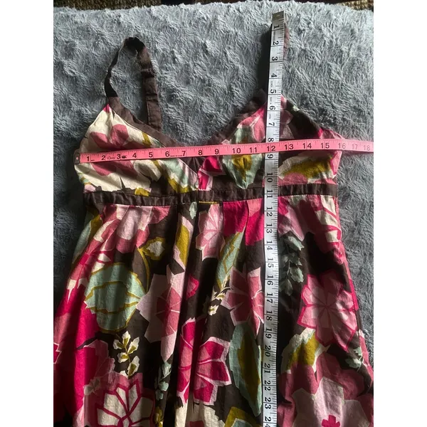 Lucy & Laurel babydoll brown multi-floral boho hippie midi sun dress size 8 Med - Image 4