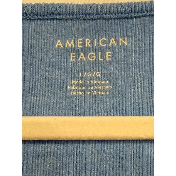 American‎ Eagle Blue Pointelle Ribbed Square Neck Long Sleeve Top Large - Image 2