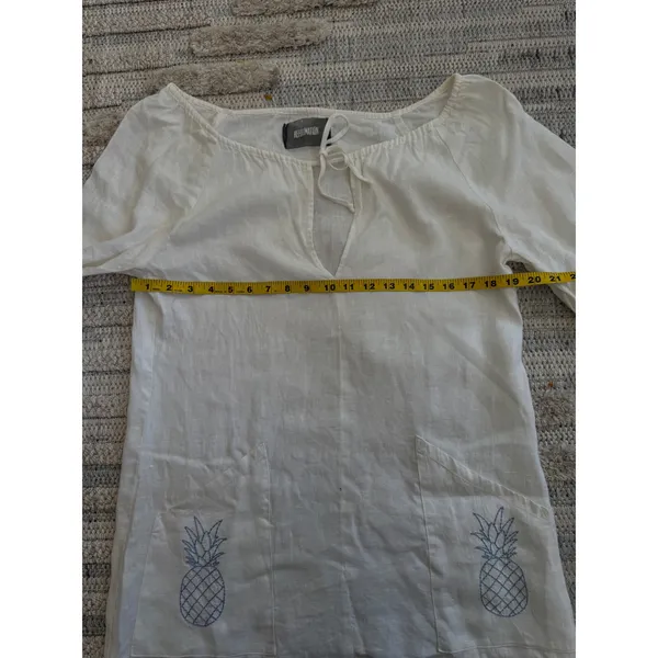 Reformation White 100% Linen Pineapple Embroidered Tunic Top Small Beach Coverup - Image 3