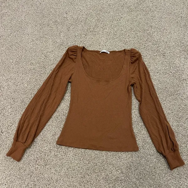 Reformation vita ribbed long sleeve top in brown toffee - Image 3