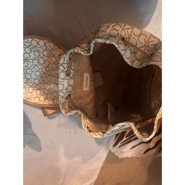 Calvin Klein Monogram Logo Backpack White Tan - Image 12