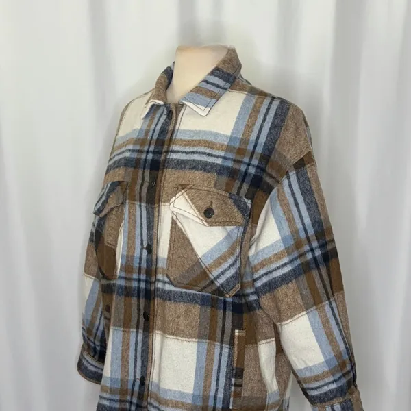 ZARA Wool Alpaca‎ Plaid Shacket Shirt Jacket Pockets Outdoors Preppy Medium - Image 6