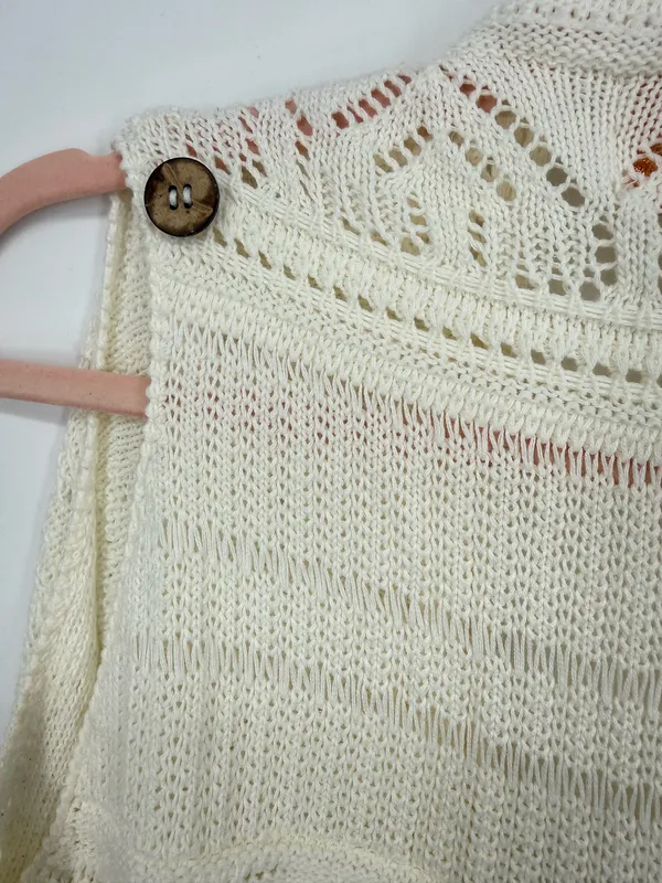 Skies Are Blue Women Ivory XS Crochet Open Cardigan Vest Sleeveless Boho Hippie - Image 6