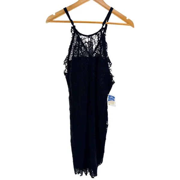 Free People Shes Got It Lace Mini Dress L Black Halter Button Back NWT OB518210 - Image 3