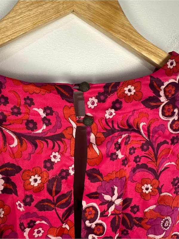 Anthropologie Maeve Pink Satin Floral Wrap Midi Dress Women’s Sz XS - Image 7
