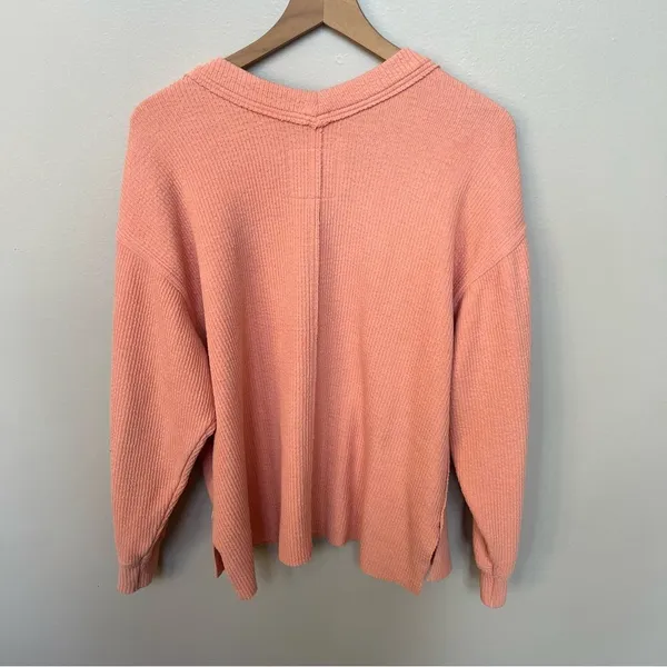 Aerie Wonder Textured V Neck Oversized Sweatshirt Saturn Peach Top Coral Orange - Image 7