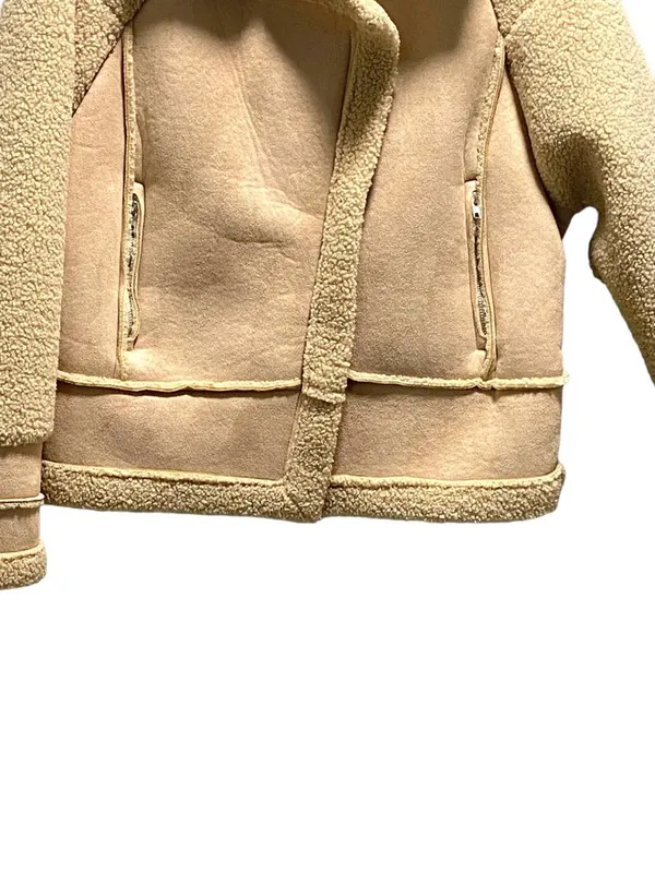 Princess Polly Moondance Faux Sherpa Aviator Jacket Beige Size S/M Neutral Fall - Image 8