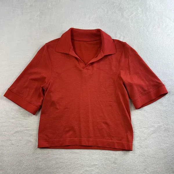 Lululemon Sz 0‎ Swiftly Tech Relaxed-Fit Polo Shirt Cropped Hot Heat / Red Glow - Image 4