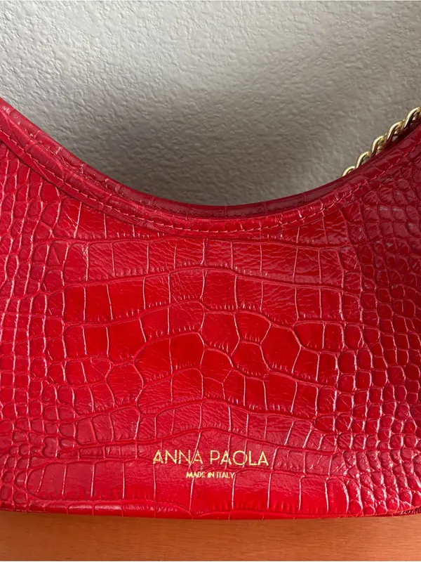 NWOT Red Croc-Embossed Italian Leather Shoulder Bag with Gold Chain - Image 2