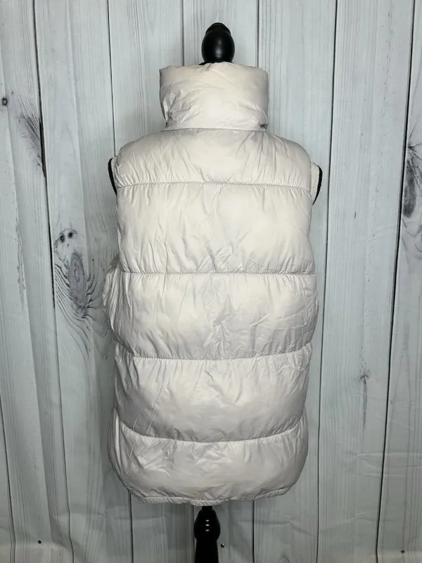 Old Navy Women’s Sz L Taupe Brown Puffer Vest Full Zip Snap Pockets Fleece Lined - Image 7