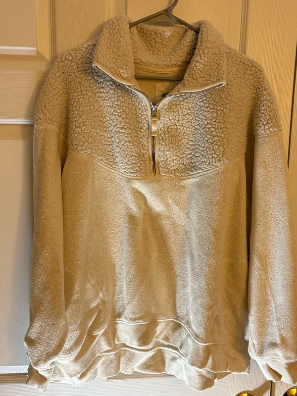 Aerie Women’s Sherpa Pullover Quarter-Zip Cream L - Image 2