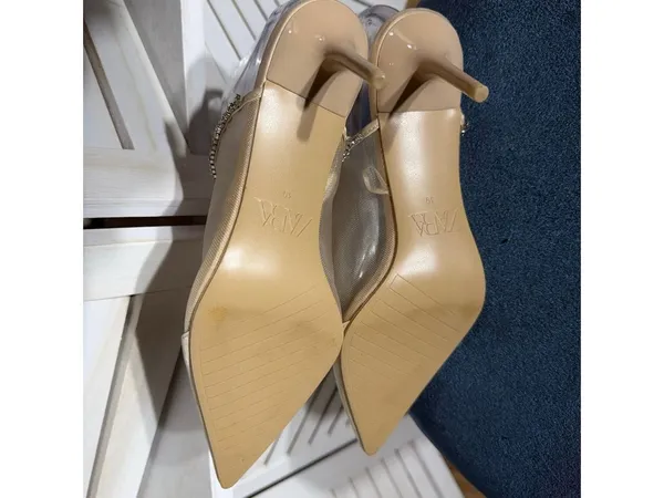 Zara sparkly mules shoes rhinestones mesh nude color pointed toe sz 8 39 - Image 10