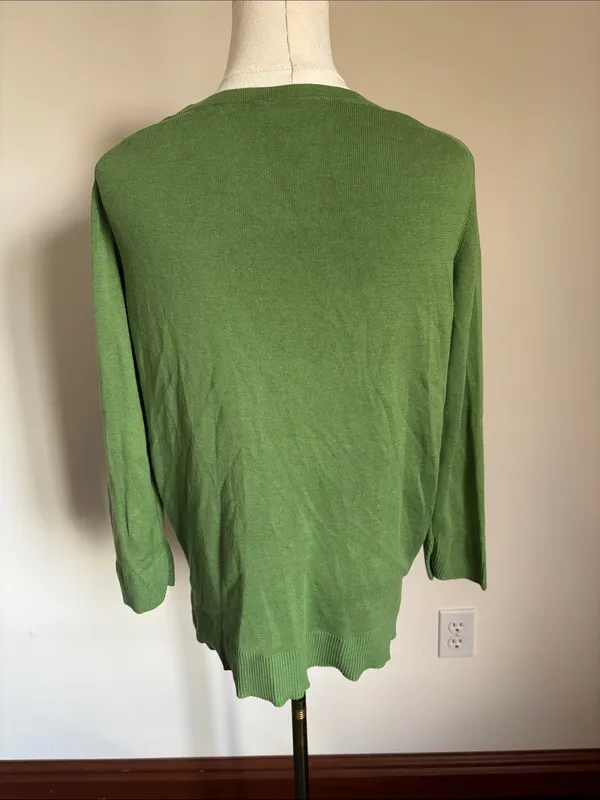 LOFT Green Button-Front Crewneck Cardigan - Image 4