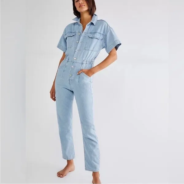 Free People we the free Marci coverall denim jumpsuit light wash small - Image 5
