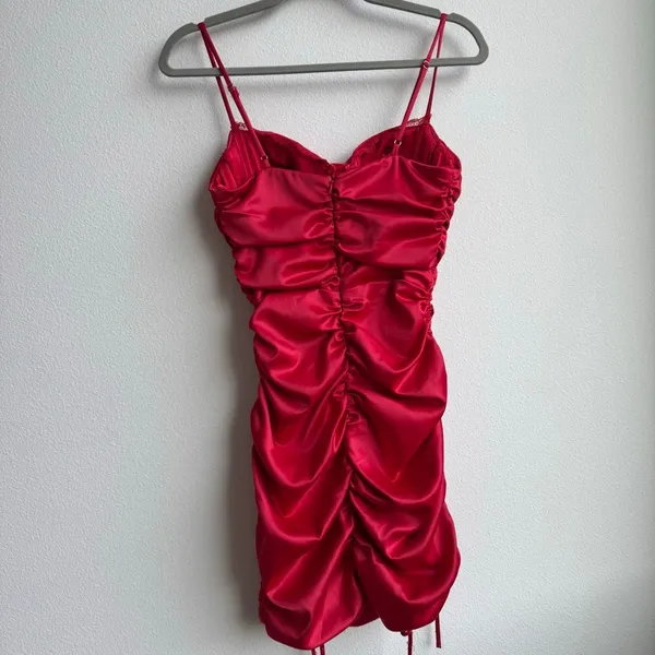 Oh Polly Lace Bustier Corset Mini Ruched Dress Fire Red Size US 2 / XS - Image 8