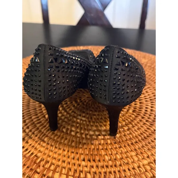 Kelly & Katie Black Studded Rhinestone Peep Toe Platform‎ Pumps Heels Size 7 - Image 2