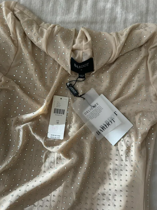 Bardot Beige Mesh Maxi Dress With Jewel Appliqués - Image 5