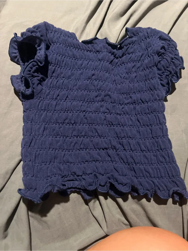 Anthropologie navy ruched crinkly top xs/xxs - Image 3