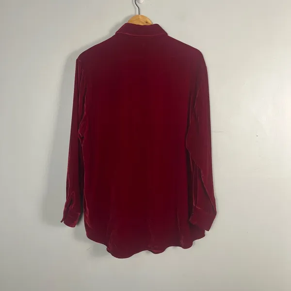 Lauren Ralph Lauren red silk blend collared button up velour velvet size M - Image 5