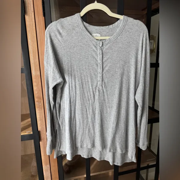 Aerie Henley Pullover long sleeve tee waffle knit ribbed oversized top - Image 5