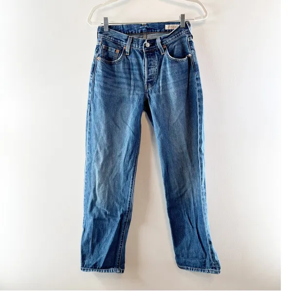 Levi's Original 501 100% Cotton Mid Rise Button Fly Denim Straight Jeans Blue 25 - Image 2