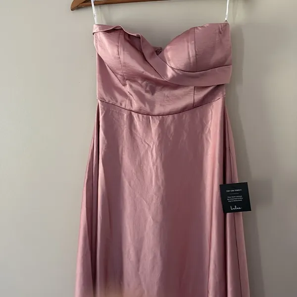 Lulus Maxi Dress Real Romantic Light Rose Pink Satin Strapless Flowy Size S - Image 6