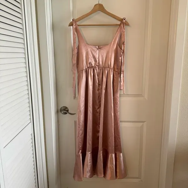 Birdy Grey Eugina Convertible Midi Dress Shiny Satin Rose Gold - Image 3