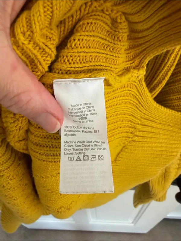 J.Crew Cotton Cable Knit Mockneck Sweater Mustard Yellow Oversized XL - Image 3