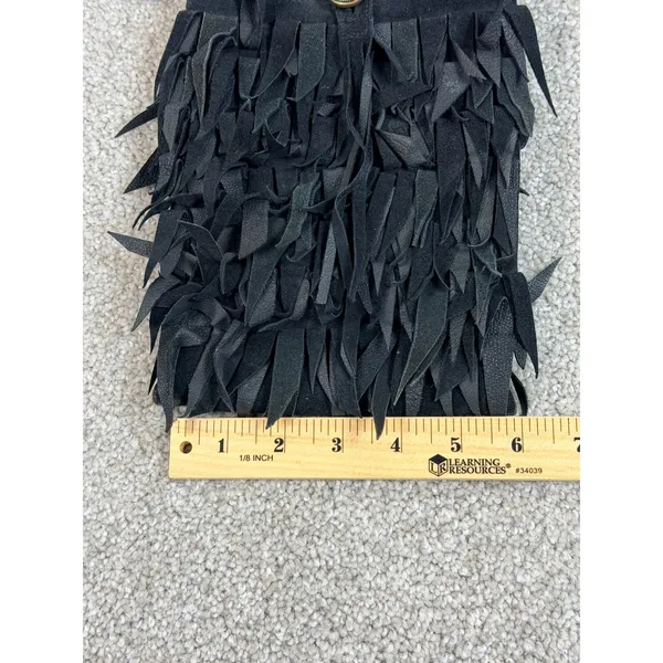 Kathryn Laibson Black Suede Fringed Crossbody Bag Boho‎ Festival Button Closure - Image 2