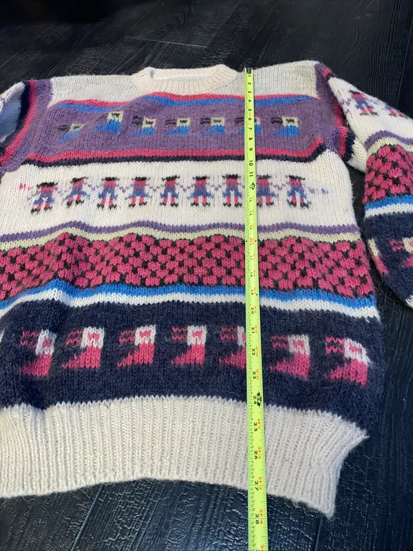 Vintage 80s Peruvian Alpaca Folk Hand Knit Sweater Llama Peru - Image 10
