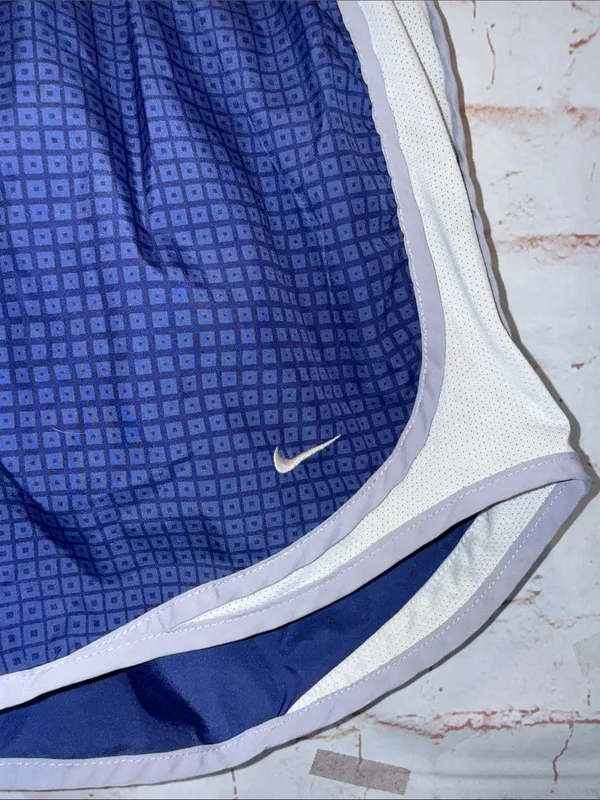 Nike Women's Purple-Blue Athletic Running Shorts White Trim dri fit Med lined - Image 2