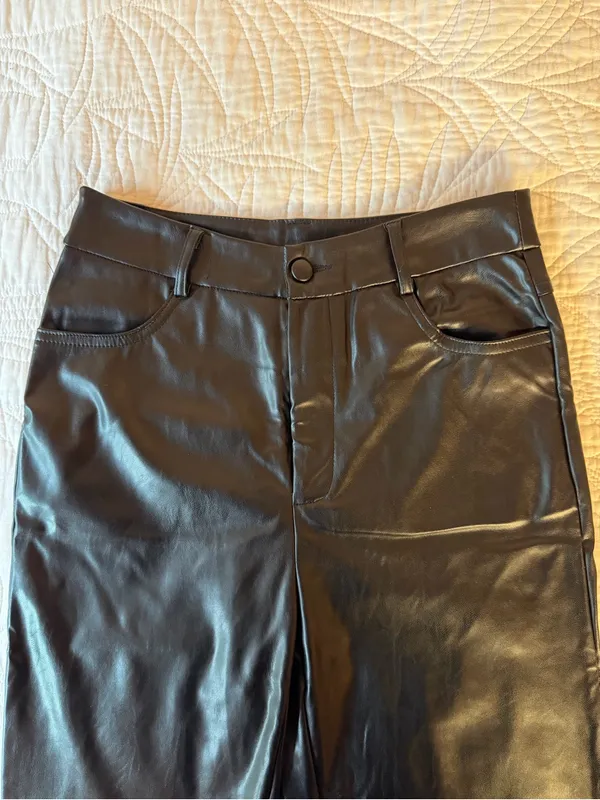 SHEIN Black Faux Leather Wide-Leg Jeans - Image 3