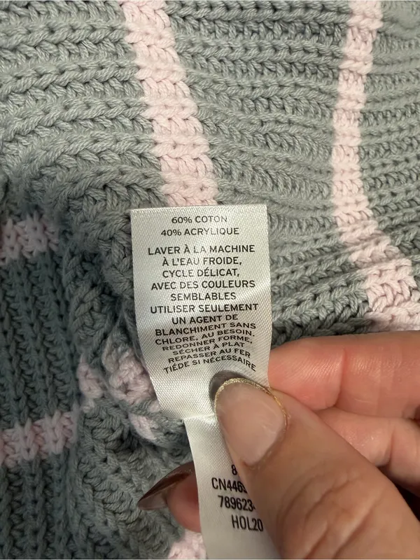 Cozy Striped knit sweater Caslon pink grey large cotton blend soft girl FLAWS - Image 13