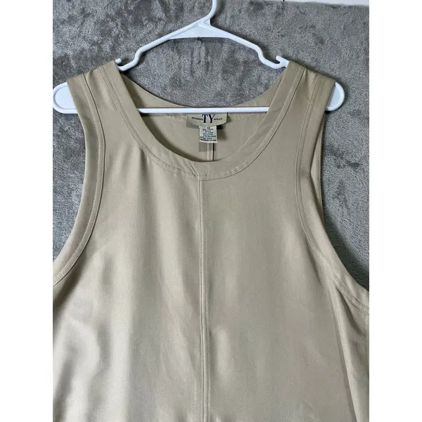 Vintage Tan Sleeveless‎ Dress Minimalist Grandma Cottagecore Lagenlook 14 New - Image 2