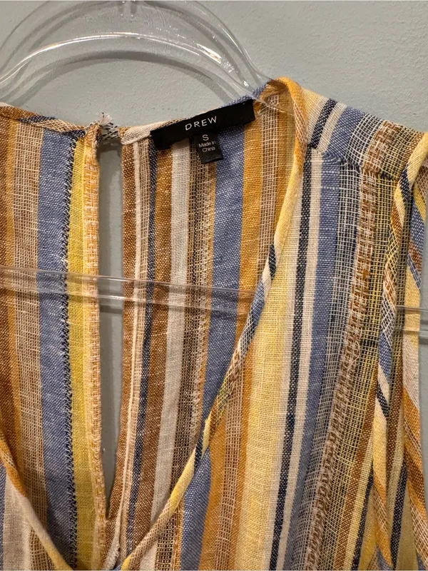 Anthropologie Drew Linen Blend Yellow Striped Jumpsuit Romper - Image 4