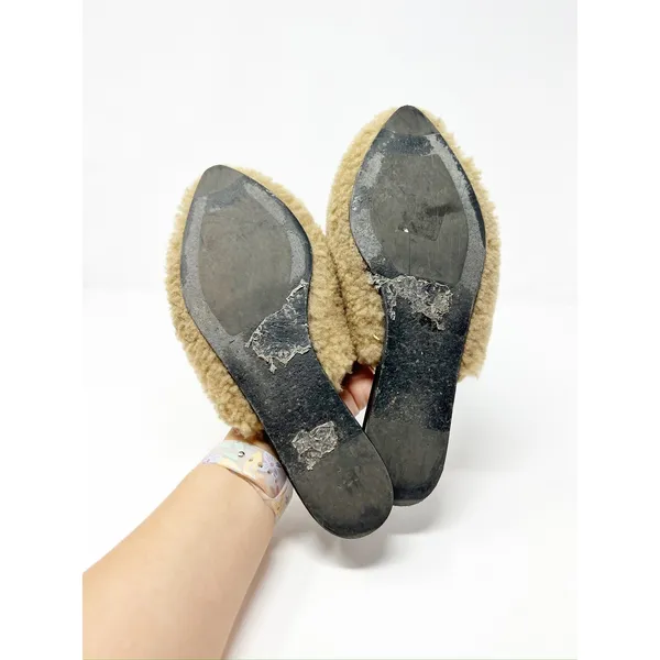 Jenni Kayne Shearling Flat Pointy Toe Mule Slip On Shoe Natural Brown EU 37 - Image 9