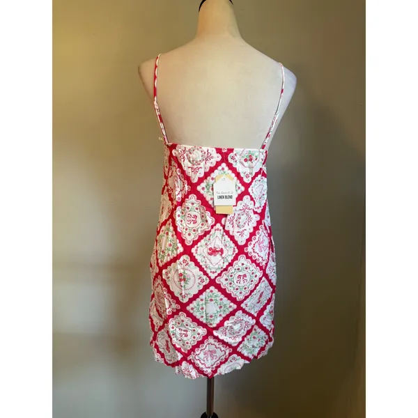 Monteau Red White Lobster Floral Linen Mini Dress Small NWT cottage dainty y2k coquette - Image 3