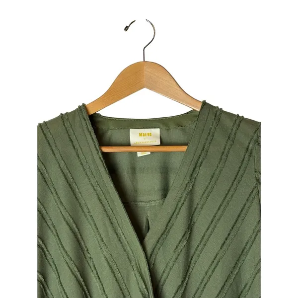 Maeve Audre Top Women XXS Olive Green Textured Faux Wrap Long Sleeve Boho - Image 4