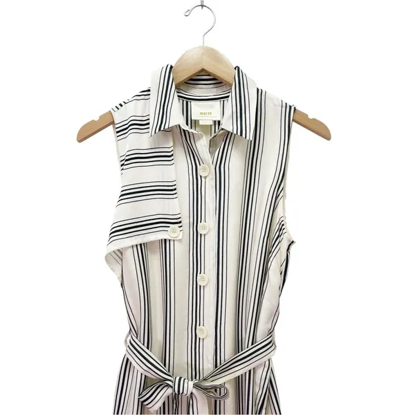 Maeve Anthropologie Esther Striped Sleeveless Shirt Dress Cream & Black Size 4 - Image 7
