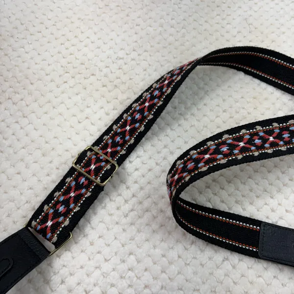 Lucky Brand Black Leather Guitar Embroidered Strap Crossbody Bag Purse Bohemian - Image 2