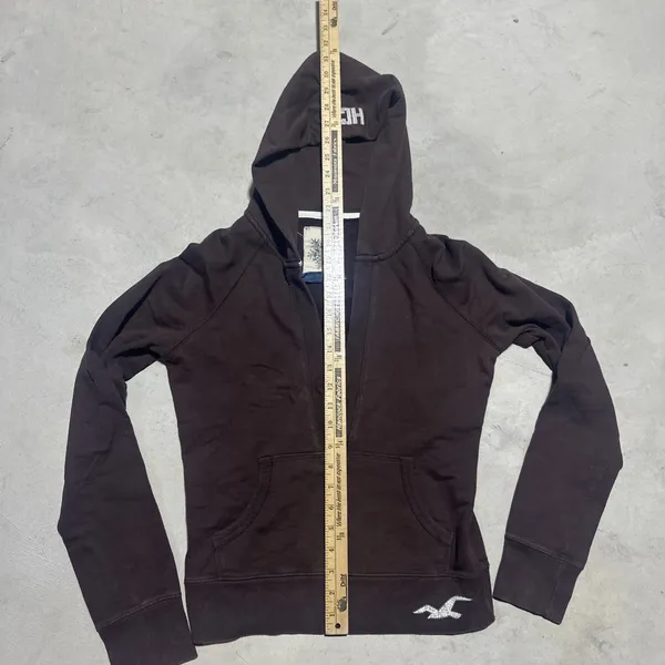 Hollister V-Neck Hoodie Pullover Bella Swan Y2K Aesthetic SZ Medium Brown Top - Image 4