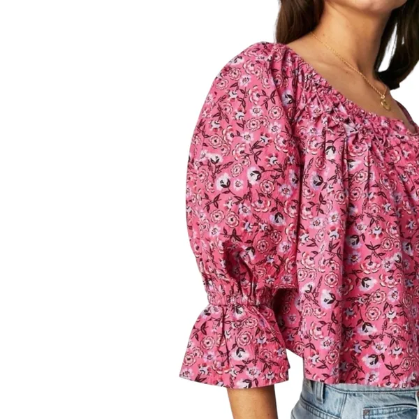 NEW With Tag Free People Pink Floral Cropped James Smock Top Small - Image 2