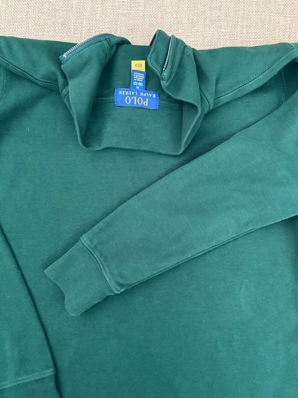 Polo Ralph Lauren Green Estate-Rib Quarter-Zip Pullover Sweatshirt M 10-12 - Image 7