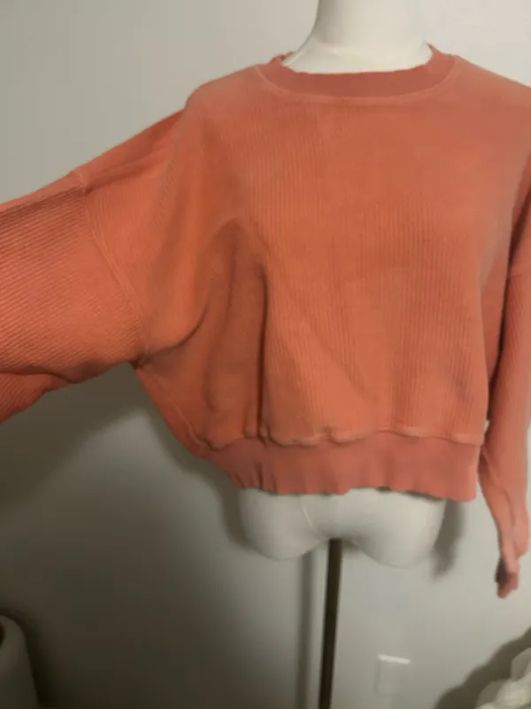 Aerie Coral Crewneck Ribbed Sweater Cropped Oversized Pullover - Image 2