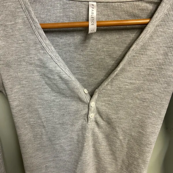 Fabletics Gray V-Neck Long Sleeve Top - Image 3
