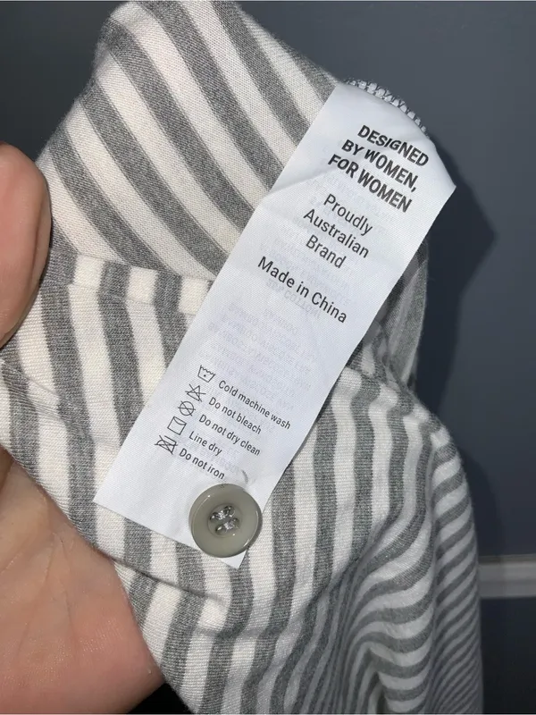 Angel Maternity Striped Spaghetti‑Strap Midi Dress in Gray and White Small - Image 7