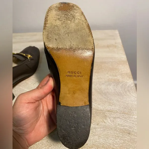 Vintage Gucci 70’s brown leather loafers w/ block heel. Size 35.5. Gold accent - Image 10