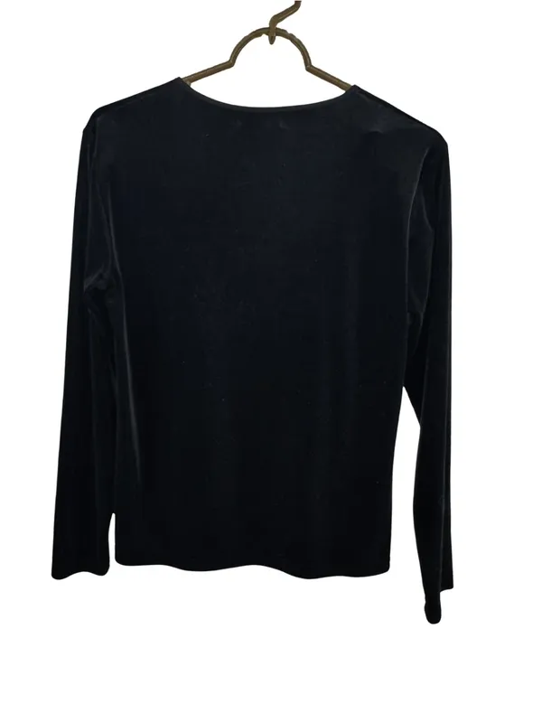 Ralph Lauren Black Women's velvet velour long sleeve Top L casual winter holiday - Image 2